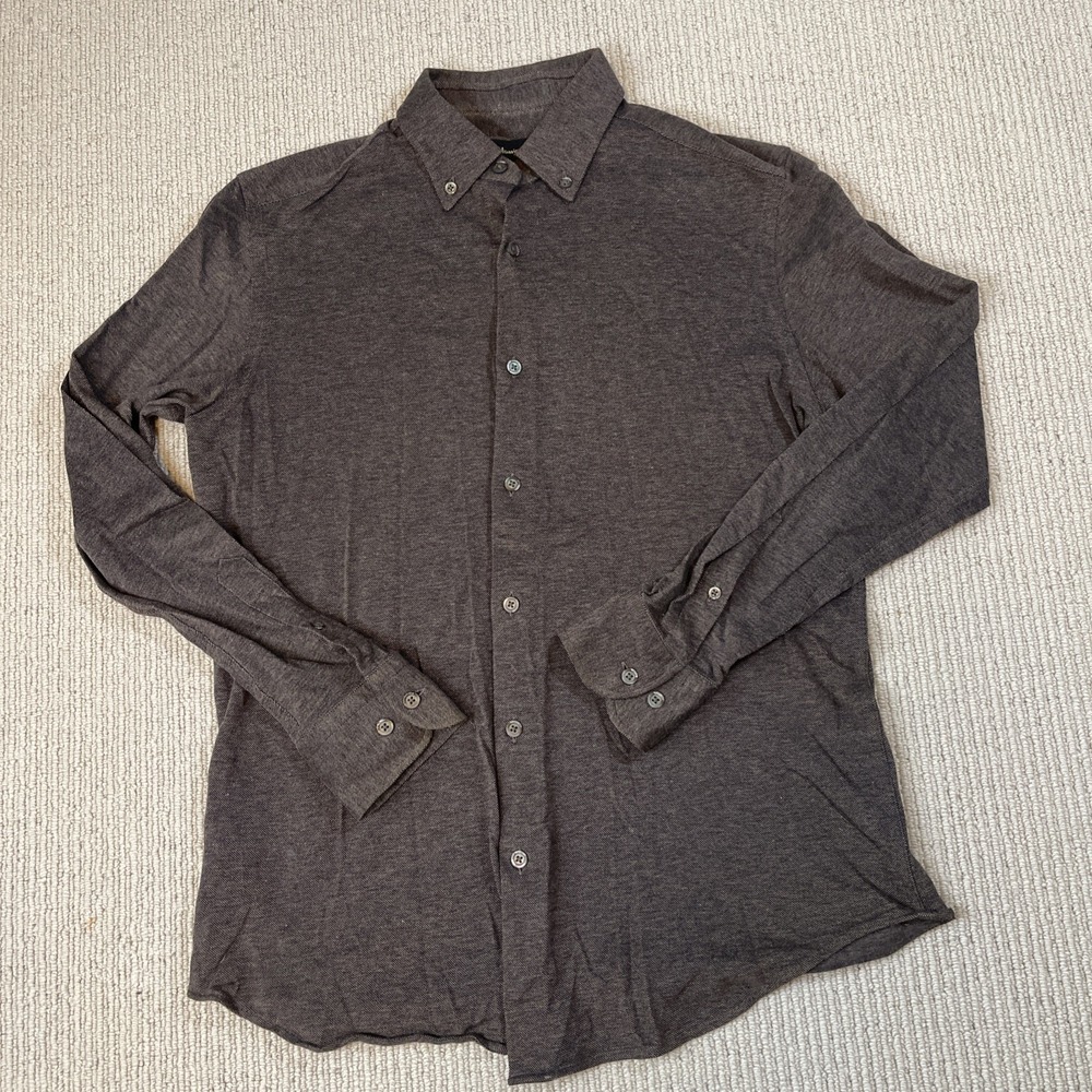 Massimo Dutti Italian Fabric Textured Mens Medium Brown Button Down Shirt